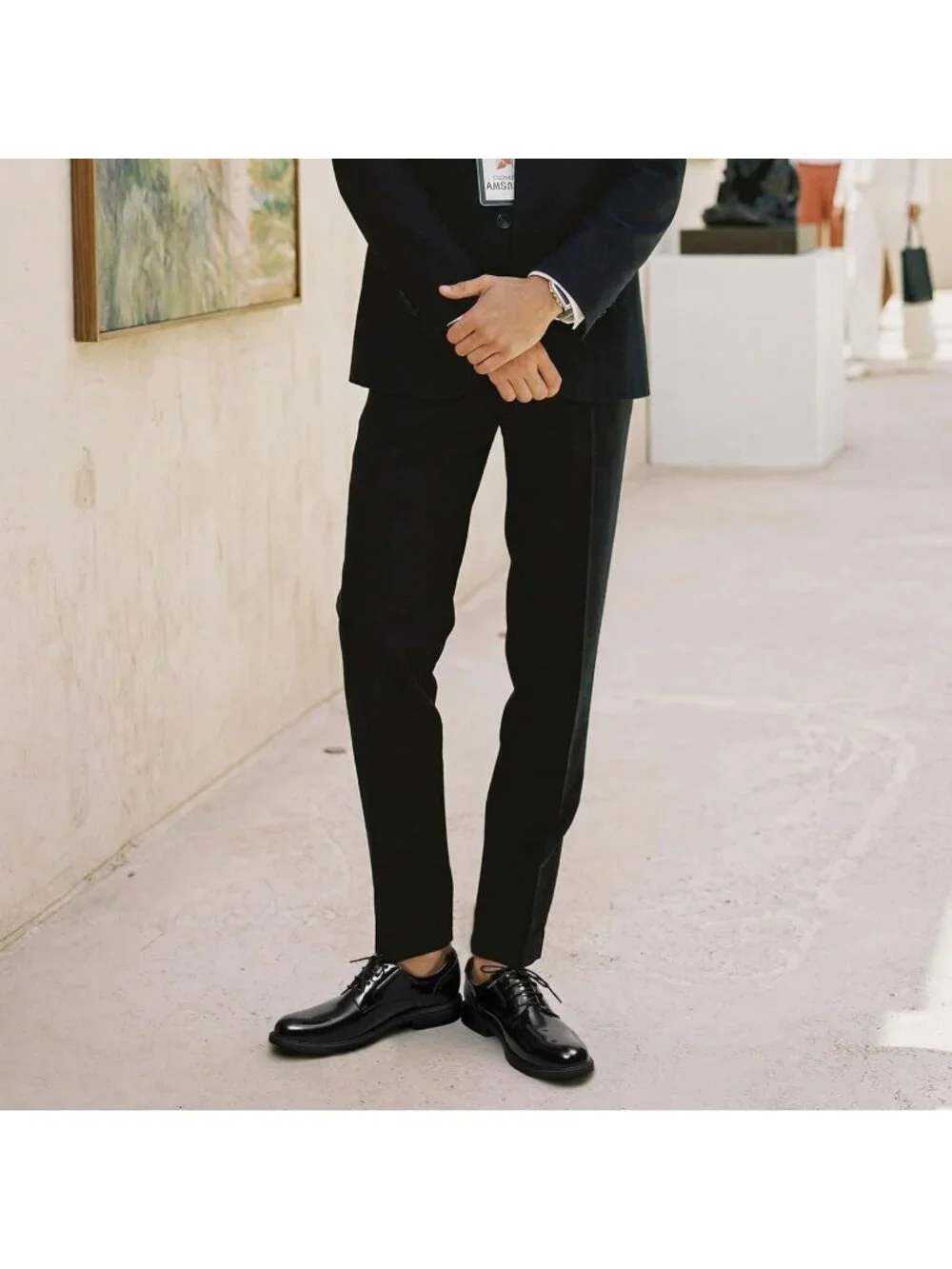 Men's Black Shiny Leather Anti-Slip Grooved Plain Toe Derby Tuxedo Dress Shoes